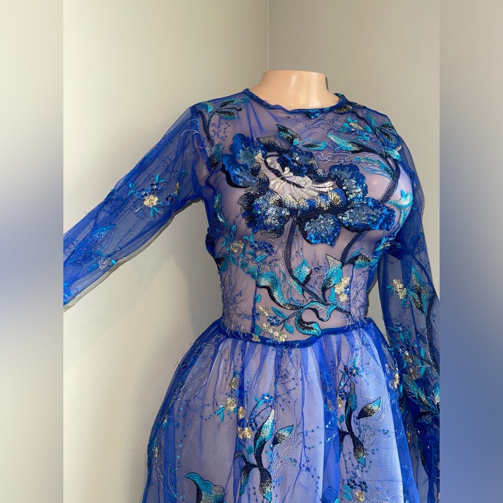 NWTs Linda Bezuidenhout Blue Floral Sheer Gown